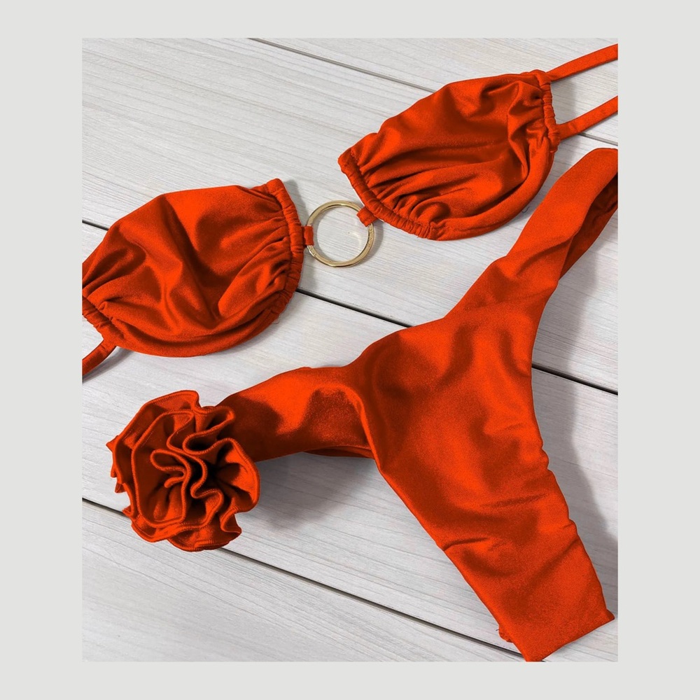 NWT Hot Orange Bikini w Moveable Flower | Size S – NWT